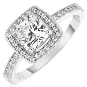 PHENOMENAL Sterling Silver Square Halo Ring with Cubic Zirconias
